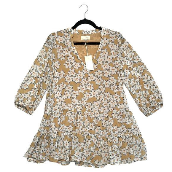 Melloday Floral Chiffon Tunic Top NWT Women's Sz S Beige Boho Fairy Cottagecore - Picture 1 of 6
